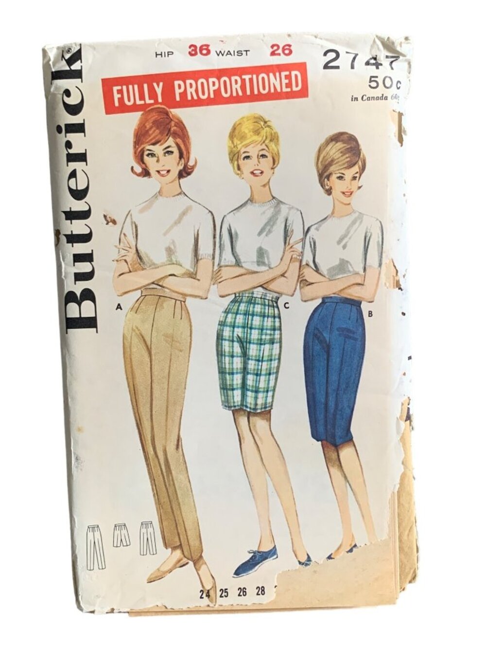 Butterick 2747 Misses Pants Sportswear Sewing Pattern Waist Size 24-28 Uncut